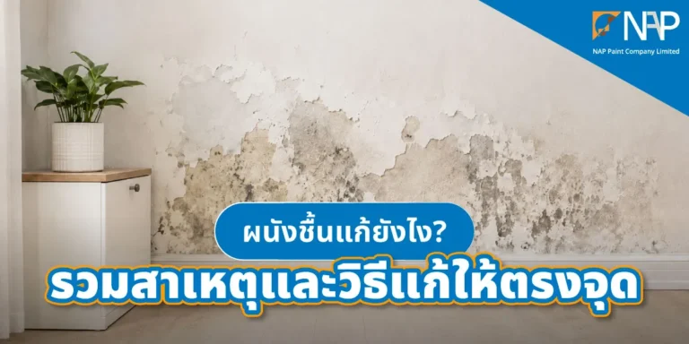 ผนังปูนที่มีคราบน้ำเป็นวงปัญหาจากผนังชื้น
