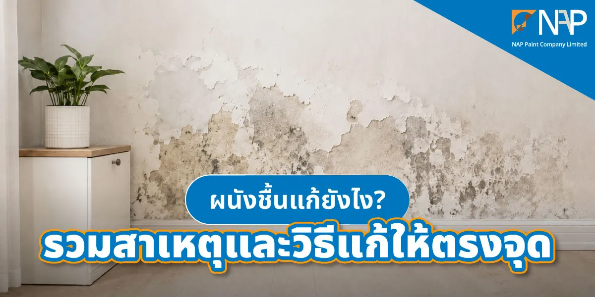 ผนังปูนที่มีคราบน้ำเป็นวงปัญหาจากผนังชื้น
